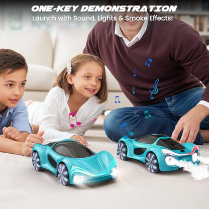 SIMREX Gesture Sensing Remote Control Car with Charging Dock - 360° Rotate Drift RC Stunt Car Toy, 40 Min Playtime, Dual Control, Spray Mist & LED Lights, Birthday Gift for Kids Boys Girls（Blue） - color: Blue