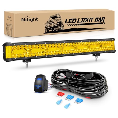Nilight Side Shooter LED Light Bar 20 Inch Triple Row Spot Flood Combo Yellow Beam Lighting with 5Pin Rocker Switch Wiring Harness Kit for Off-Road Light on Truck SUV ATV UTV - color: Yellow - 20Inch Side Shooter Light Bar + Wiring Harness