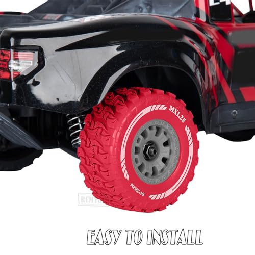 RC MX1.25 RC Truck Wheel Tires for Traxx as/Mojave GROM 223S 4x4 RTR,14301 14302 14303,Tamiya Kyosho HPI 1/14-1/18 Scale On/Off Road,RC Monster Truck Car Wheels,Grey-Red - color: Grey-red(rc Wheels Tires)