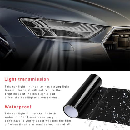 povtii Tint Vinyl Film Sticker Sheet Roll for Car Headlight, 12×48 Inch Auto Taillight Vinyl Wrap Film, Self Adhesive Fog Light Vinyl Film with Squeeze & Cutter, Car Accessories (Dark Black) - color: Dark Black