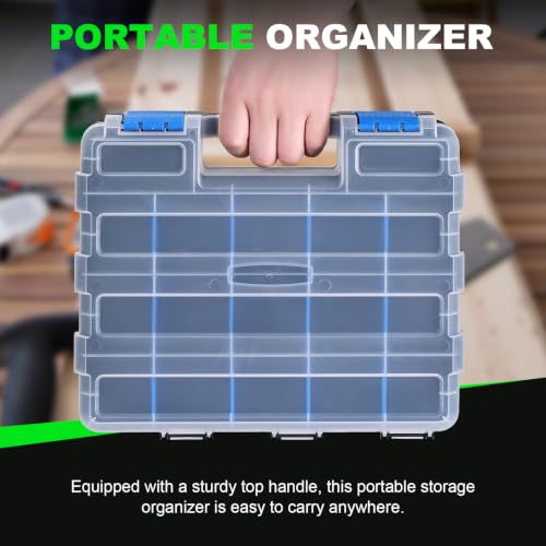 Tool Box with Transparent Lid, 2 Pack Hardware Organizer Box | Double Side 34 Compartments Hardware Organizers with Removable Plastic Dividers for Screws Nuts Nails, Small Parts Box - color: Blue