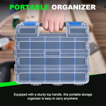 Tool Box with Transparent Lid, 2 Pack Hardware Organizer Box | Double Side 34 Compartments Hardware Organizers with Removable Plastic Dividers for Screws Nuts Nails, Small Parts Box - color: Blue