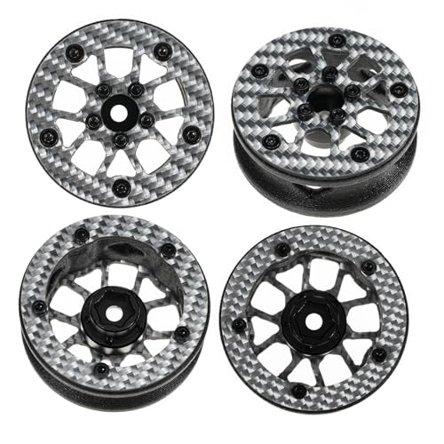 1.6" (40.6mm) Super Wheels, Carbon fibre Beadlock Wheel fit for SCX24 TRX4M FCX24 FCX24M CR18P 1/24 1/18 RC Crawlers Upgrade, Style D, Silver - color: Silver, size: Style D
