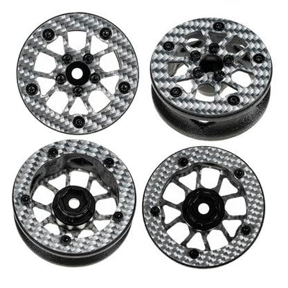1.6" (40.6mm) Super Wheels, Carbon fibre Beadlock Wheel fit for SCX24 TRX4M FCX24 FCX24M CR18P 1/24 1/18 RC Crawlers Upgrade, Style D, Silver - color: Silver, size: Style D