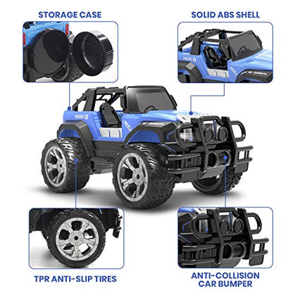 DEERC DE42 Remote Control Car RC Racing Cars,1:18 Scale 80 Min Play 2.4Ghz LED Light Auto Mode Off Road RC Trucks with Storage Case,All Terrain SUV Cars Toys Gifts for Boys Kids Girls Teens,Blue - color: De42