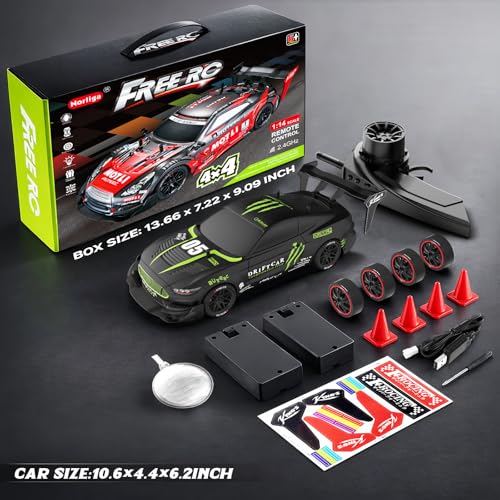 Remote Control RC Drift Car 1:16 Scale 4WD RC Car with LED Lights 2.4GHz 30km/h RTR High Speed Racing Sport Toy for Adults Boys Girls Kids Gift 2Pcs Rechargeable Battery - color: A-black