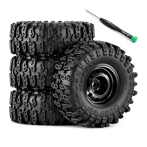 0.7" Beadlock Wheels and Tires for 1/30 Scale Axial SCX30 RC Crawler (Black) - color: Black