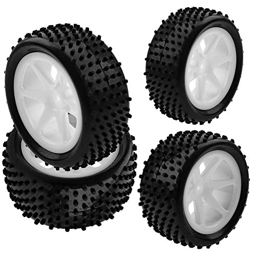12mm Hex Plastic Wheel Rims & OD 88mm/3.46" Rubber Tire Front Rear Tyre Compatible with Redcat HPI HSP ExceedRC Kyosho Losi 1/10 Scale Off Road Buggy (White) - color: White