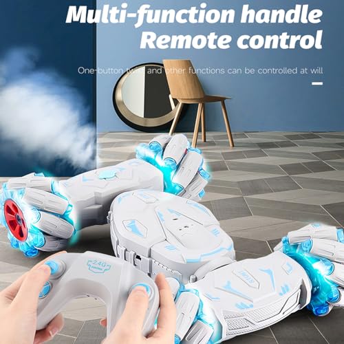 GoolRC Remote Control Car, Gesture Sensing RC Stunt Car with Spray & Lights & Music, 2.4GHz 4WD RC Cars with 360° Rotating, 3 Control Mode Toy Vehicle (Red)