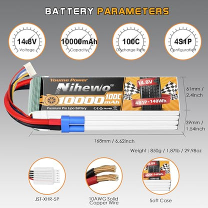 4S Lipo Battery EC5 14.8V 10000mAh 100C Soft Case 2Packs for RC Car | 10000mah 14.8v lipo High discharge 100C for RC Racing Car/Truck Boat Airplane Drone.Lightweight Easy Connection Long Run Time - style: 2x 14.8V 10000mAh