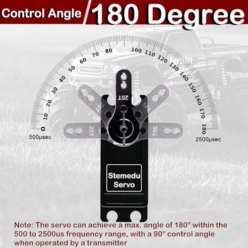 35kg Brushless Digital RC Servo, IP66 Waterproof, Full Metal Case & Steel Gear, 0.07s/60° & 38kg·cm Torque for 1/8 1/10 Crawler Car Buggy (180°) - style: Black 35KG - 180 Degree