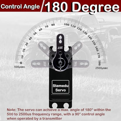 35kg Brushless Digital RC Servo, IP66 Waterproof, Full Metal Case & Steel Gear, 0.07s/60° & 38kg·cm Torque for 1/8 1/10 Crawler Car Buggy (180°) - style: Black 35KG - 180 Degree