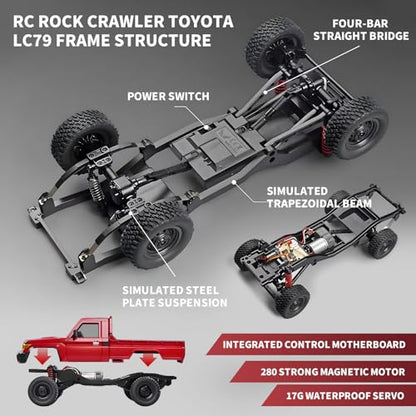 RZAPE RC Rock Crawler 1/12 RC Crawler Off Road RC Truck 4x4 with 2.4GHz Remote Control 280 Brushed Motor All Terrain Rremote Control Truck RTR Proportional Throttle Steering MN-82（Red） - color: Red