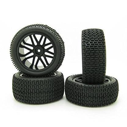 RC Tires & Wheels Set, Black, 4PCS, 1/10 Scale, 12mm Hex | Compatible with Traxxas Rustler Stampede Slash Bandit, Off-Road Buggy Tires, Foam Inserts - color: Black