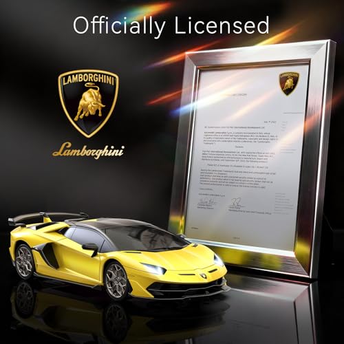 AEROQUEST Lamborghini Remote Control Car, 1:24 Scale Electric Sport Racing Hobby Toy Car Lamborghini Model Vehicle for Boys Girls Birthday Gifts, Yellow | Officially Licensed,Birthday Gift,Toys for ages 3-8,Aventador SVJ Mode,Electric Sport Racing,Hobby R