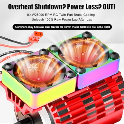 VXL-3s ESC Cooling Fan and Motor Cooling Fan 28000 RPM Dual Fan Set Upgrade for 1/10 Traxxas Slash 4x4 Stampede 4x4 Rustler 4x4 VXL Hoss 4×4 Velineon VXL 3s Heat Sink Replace #3340, Red - style: SRQ-Red Green