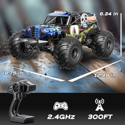 1/14 Brushless RC Cars for Adults, Max 42mph Oil Shock Absorber Electric 4WD High-Speed RC Car, Remote Control car for Adults RC Truck with Two 2S Lipo Batteries, Compatible with 3S Lipo - color: Blue