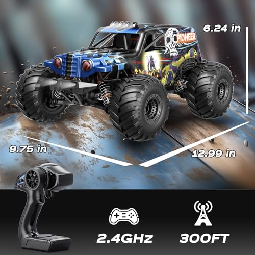 1/14 Brushless RC Cars for Adults, Max 42mph Oil Shock Absorber Electric 4WD High-Speed RC Car, Remote Control car for Adults RC Truck with Two 2S Lipo Batteries, Compatible with 3S Lipo - color: Blue
