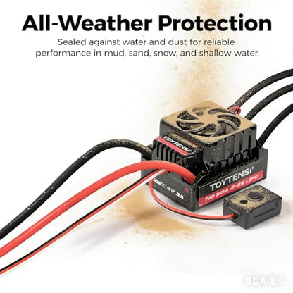 50A Waterproof Brushless ESC, 2-3S LiPo Sensorless Speed Controller for 1/10 RC Car, Truck, Buggy, Truggy, Pre-soldered XT60 & 4.0mm Bullet Connectors, 32-bit MCU - T10 Series - style: 1/10 50A 2-3S XT60