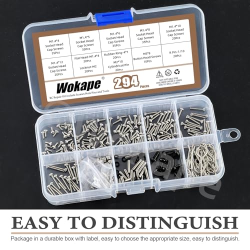 294 RC Screw Assortment Kit, Hardware Fasteners M1.4 Screws Tool Set for Axial SCX24 1/24 RC Crawler Truck Deadbolt C10 Jeep Betty