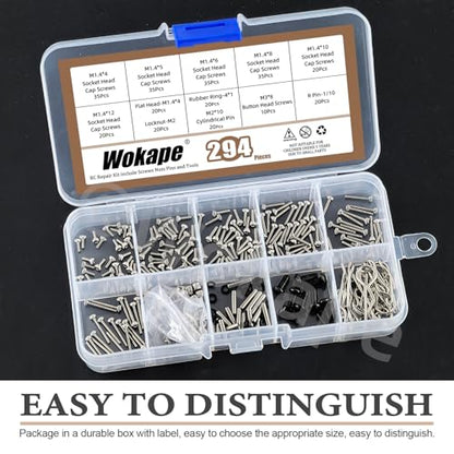 294 RC Screw Assortment Kit, Hardware Fasteners M1.4 Screws Tool Set for Axial SCX24 1/24 RC Crawler Truck Deadbolt C10 Jeep Betty