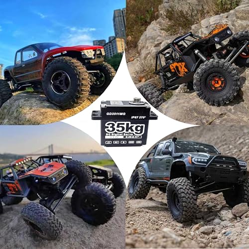GOTECK 35KG Digital Servo,Large Torque 8.4V Full Metal Gear IP67 Waterproof Steering Servo with 25T Servo Horn for 1/8 1/10 1/12 RC Crawler Car,Robot,Boat,Truck Robot Parts (35KG(8.4V)-270°)