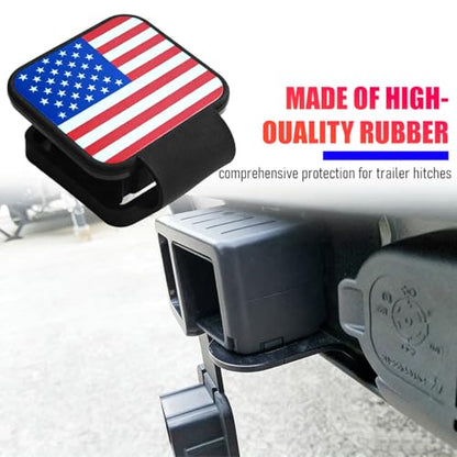 2" Trailer Hitch Cover, Silicone American Flag Square Hitch Cap Tube Plug Insert for 2" Receivers, USA Flag Trailer Exterior Tow Receiver Tube Plug Cap, Universal for Truck Sedan ATV - color: US Flag
