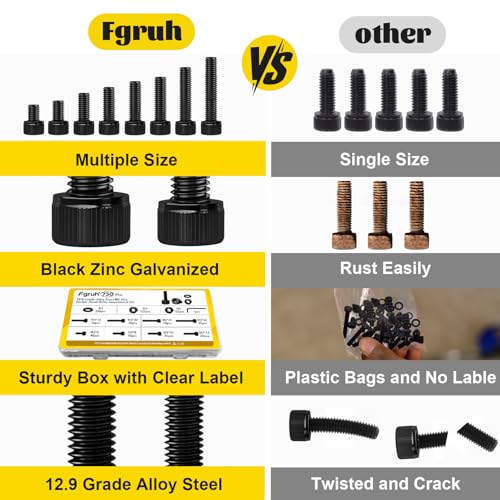750PCS M3 Screws Assortment Kit, M3x6/8/10/12/16/20/25/30 mm Hex Socket Head Bolts, Nuts & Washers Assorted Set - 12.9 Alloy Steel Black Zinc Plated M3 Screw for 3D Printer,DIY - size: M3 750pcs