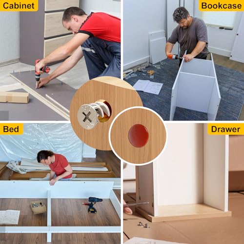 138PCS Cam Locks for Furniture Assortment Kit,3-in-1 Eccentric Hardware Wheels,Furniture Cam Lock Fasteners with Multi-Size Nuts,Bolts,Wood Dowel Pins,Repairing Cabinet,Closet,Drawer