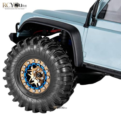 RC Aluminum 1.3" Beadlock Wheel Tires Set w/Wheels Ring for 1/18 1/24 Trx4m SCX24 FCX24 RC Crawler Car,1.3 Crawler Tires,(4PCS) Wheel Rim Soft Rubber Tire,Wheels and Rim,Brown