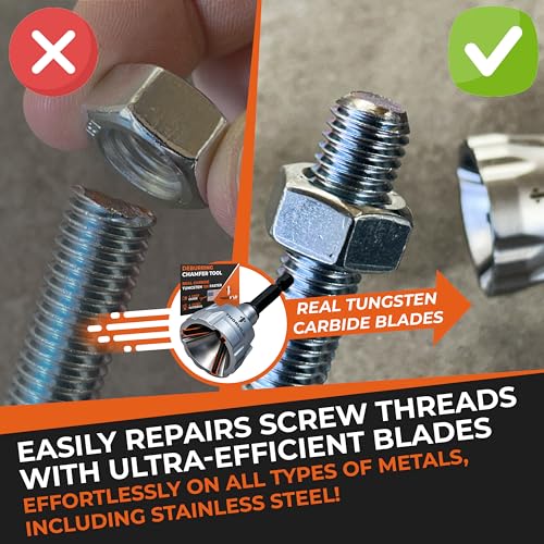 THORVALD Deburring External Chamfer Tool with Tungsten Carbide Blade - Deburr Tool for All Thread, All Metal Rod, Pipe, PVC, 3D Printing - 1/8" to 3/4" Diameter (3~19mm) - User Guide + Video Tutorial - style: 1X Deburring Tool