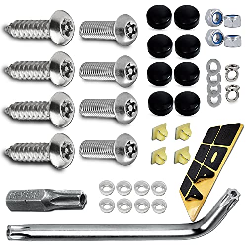 Anti Theft License Plate Screws, Anti Theft License Plate Frame Bolts Tamper Resistant Fasteners, Stainless Steel License Plate Screws, 1/4"(M6) Security Screw Set for Car License Plates - color: style 1