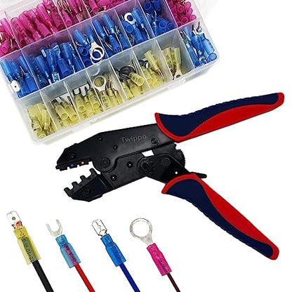 550Pcs Automotive Waterproof Heat Shrink Wire Connectors with Crimping Tool | Butt Fork Ring and Spade Crimp Connectors Assortment 22-10AWG - size: 550pcs-with Crimper