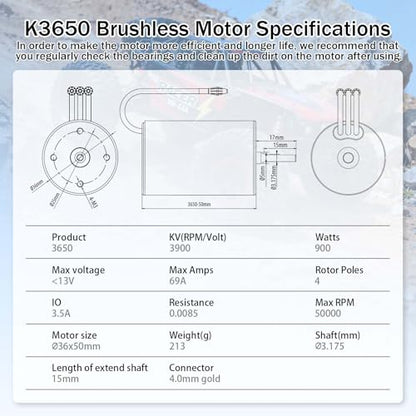 SurpassHobby 3650 3900KV 3.175mm Shaft High Speed Waterproof Motor for Most of 1:10 Scale RC Vehicles Truck Update Parts - size: 3900KV, style: 3650 Motor