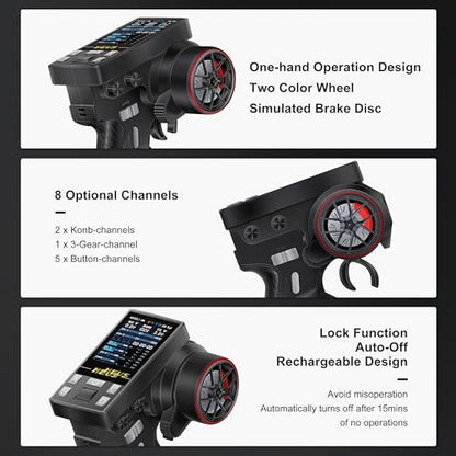 MEUS RACING ME-10B RC Transmitter 10 Channels 2.4GHz and Receiver with Coach Mode for 1/8 1/10 1/18 1/24 RC Crawler Car Boat TRX4 TRX4M SCX10 SCX24 Upgrades Parts (Black - 2 Receivers) - color: Black - 2 Receivers