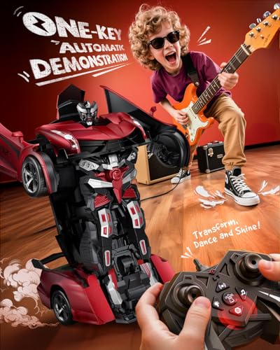 Veeniix V992 1:14 Scale 2-in-1 Transform RC Robot Car Toy, Red | Gesture Sensing & Auto Deformation, LED Lights & Sound, 2 Batteries 60 Min Play, Durable ABS, Gift for Kids Ages 6+ - color: Red