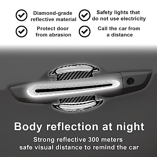 12-Piece Reflective Car Stickers Set - Rearview Mirror, Side and Door Handle Stickers - 3D Carbon Fiber, Anti-Scratch, Protective Films (White) - color: white