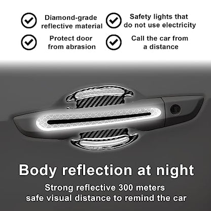 12-Piece Reflective Car Stickers Set - Rearview Mirror, Side and Door Handle Stickers - 3D Carbon Fiber, Anti-Scratch, Protective Films (White) - color: white