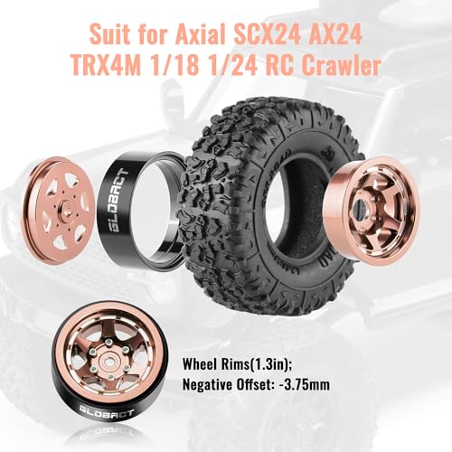 GLOBACT 1.3 Beadlock Wheel Tires -3.75mm for SCX24 AX24 TRX4M 1/18 1/24, RG - color: Rose Gold