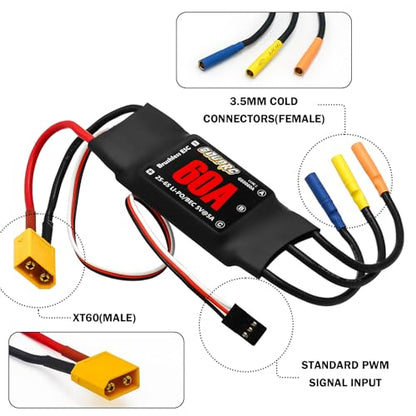 GOUPRC 60A Brushless ESC 2-6S Speed Controller with 5V/7A BEC & XT60 Plugs for Drone RC Helicopter Airplane Fixed Wing DIY RC Multi-axis Aircraft - style: 60A*2