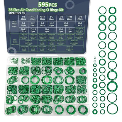 595Pcs AC O-Ring O Rings Assortment Kit 36 Metric & SAE Sizes Green NBR Rubber Seals for Automotive HVAC Plumbing Water Fittings - style: 36 Size/595 Pcs
