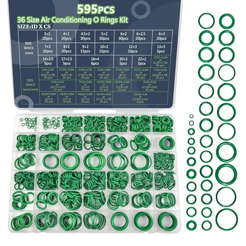 595Pcs AC O-Ring O Rings Assortment Kit 36 Metric & SAE Sizes Green NBR Rubber Seals for Automotive HVAC Plumbing Water Fittings - style: 36 Size/595 Pcs