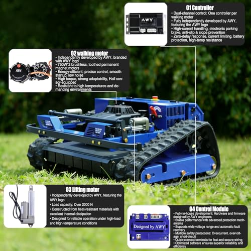AIWEIYA-Remote Control Lawn Mower,Oil-Electric Hybrid Crawler Track Mower,3-15CM Cutting Height Professional Landscape and Estate Mower for 100% Slope(45°) Large Turf Grass Cutting - size: Standard version