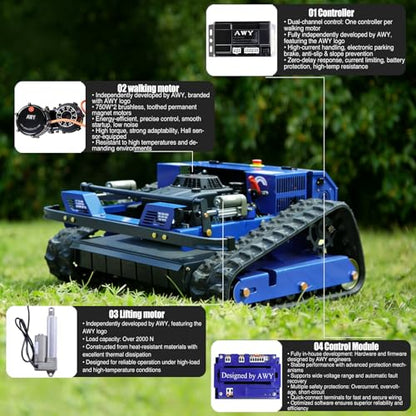 AIWEIYA-Remote Control Lawn Mower,Oil-Electric Hybrid Crawler Track Mower,3-15CM Cutting Height Professional Landscape and Estate Mower for 100% Slope(45°) Large Turf Grass Cutting - size: Standard version