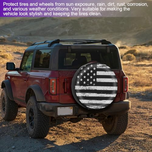 Car Spare Tire Cover, 15Inch Dustproof Waterproof American USA Flag Vehicle Spare Wheel Protectors, All Around Soft Auto Tough Tire Storage Protection, Universal for SUV RV Truck (Black/White) - size: 15Inch Black White Flag