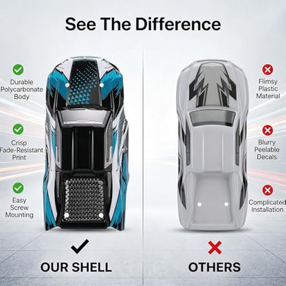 Aramox RC Car Truck Body Shell, RC Car Cover Graffiti Design PC Aerodynamic Shell with Installation Pins for 1/16 4W D High Speed SCY16101 16102 PRO (Blue) - color: Blue