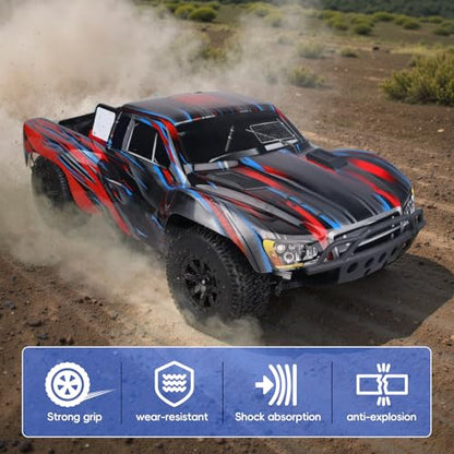 RC Short Course Truck Tires 1/10 Scale, High-Performance Pre-glued RC Wheel Rim and Tires Set 12mm Hex with Foam Inserts for Traxxas Slash 4X4 2WD HPI VKAR Redcat HSP LRP 4PCS (Style B)