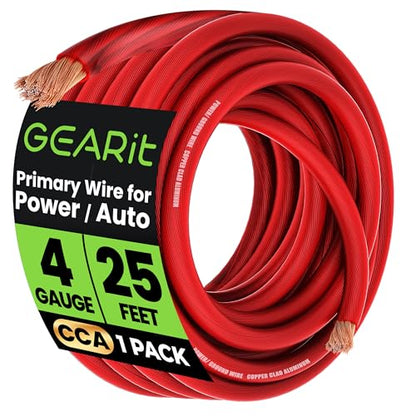 GEARit 4 Gauge Wire, CCA Electrical Wire for Automotive Power/Ground, Battery Cable, Car Audio, RV, Amp Wiring Kit, 25 Feet, Red Translucent - color: 4 Gauge Wire, size: Red - 25ft