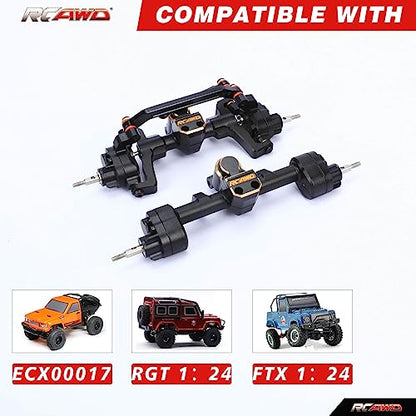 RCAWD All Metal Front Rear Axles with Center Drive Shaft and Diff Gear for 1/24 ECX Barrage Portal Axle RGT FTX Series RC Crawler Upgrades Parts Black - color: Black