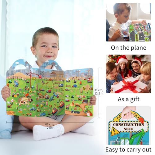 Elfew 2 Pack Puffy Vehicle Sticker Books for Toddlers Ages 2-4 3-5 | Extra-Large Tri-Fold Sticker Book, Construction Truck and Car Theme, Over 100+ Stickers, 3D Reusable, Activity Gifts for Boy - color: Construction and Vehicle